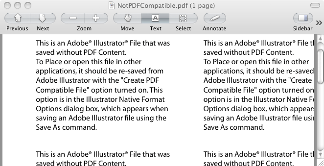 File says over and over that it was saved without PDF content
