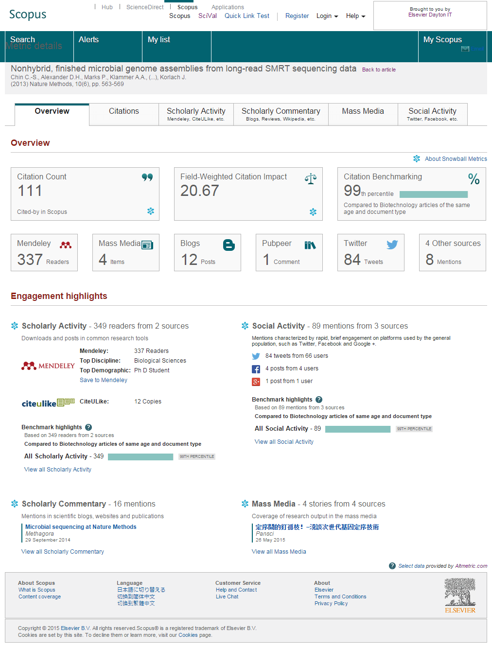 New scopus article metrics: a better way to benchmark articles