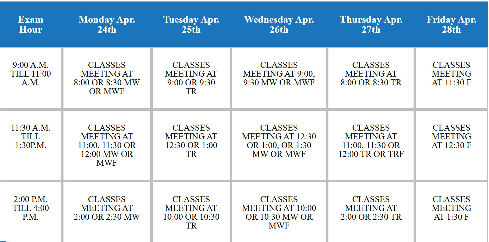 Final Exam Days MCTC