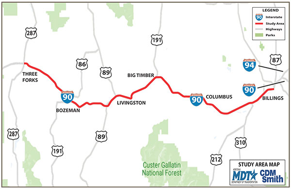Interstate 90 Logo Study Area Map 