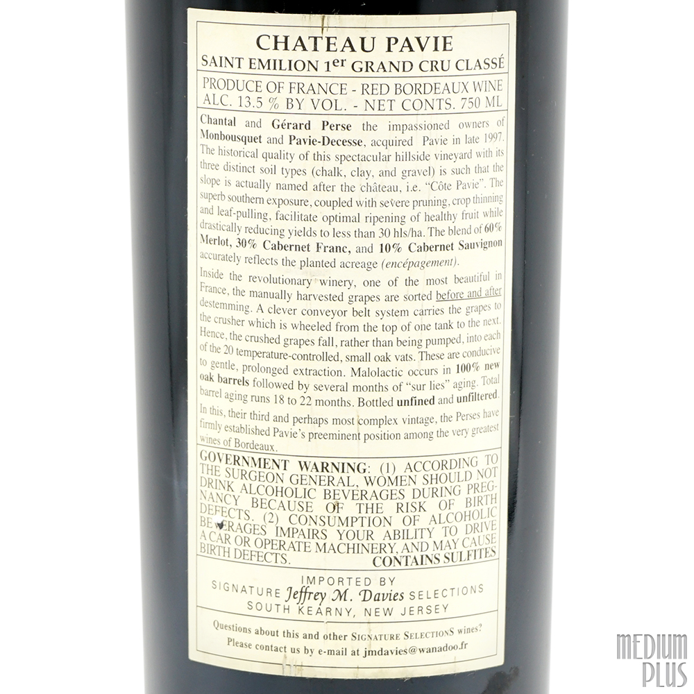 2000 Château Pavie Saint-Émilion Grand Cru [stained label