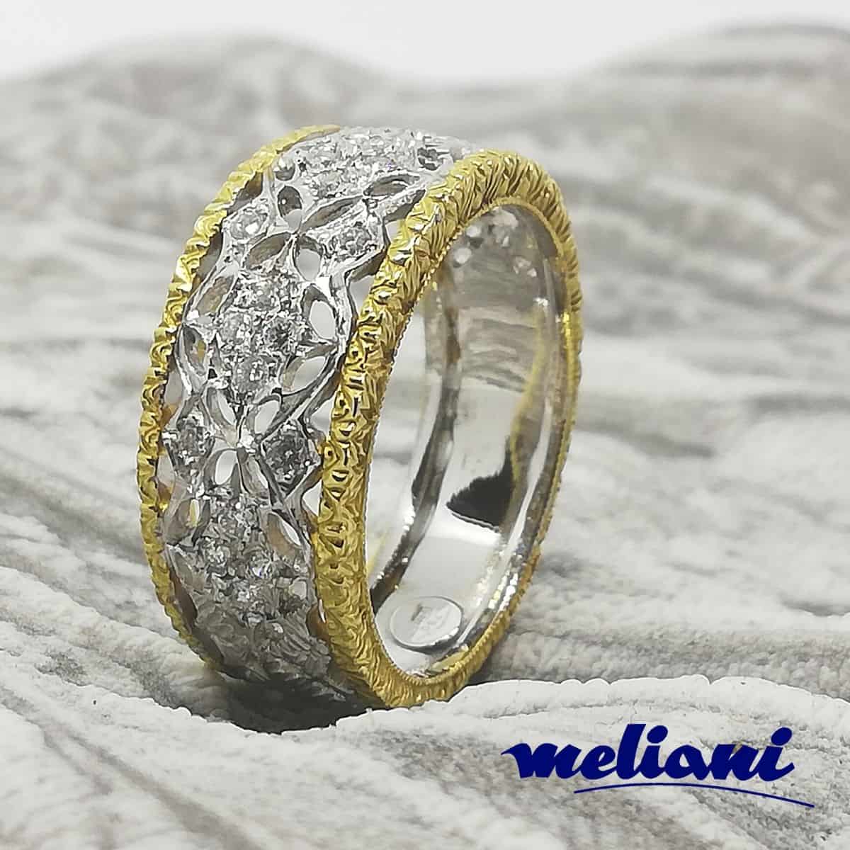 Anello donna Eurodiamant in Oro bianco e Oro giallo Fascia con Diamanti Traforato
