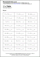 11 x table worksheets free printable pdf