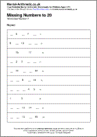 missing numbers to 20 worksheets free printable pdf