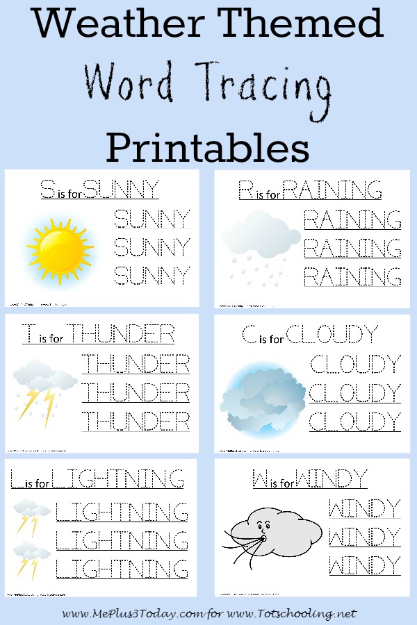 weather themed word tracing printables me plus 3 today