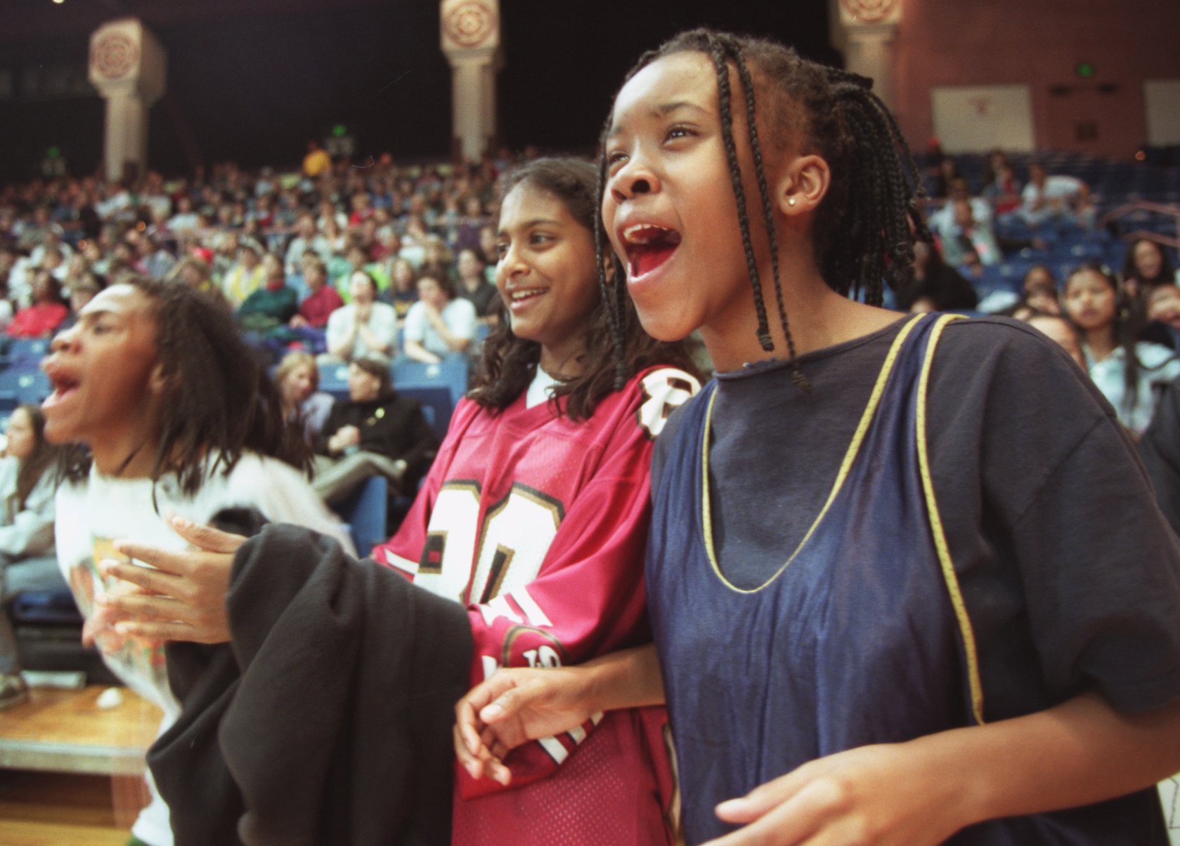 Friends Laurisa Armstrong, Crystal Narsaiya and Tonika Jones, from left, root for the Lasers at a recent game in San Jose. (Anna Marie Dos Remedios/Bay Area News Group)
