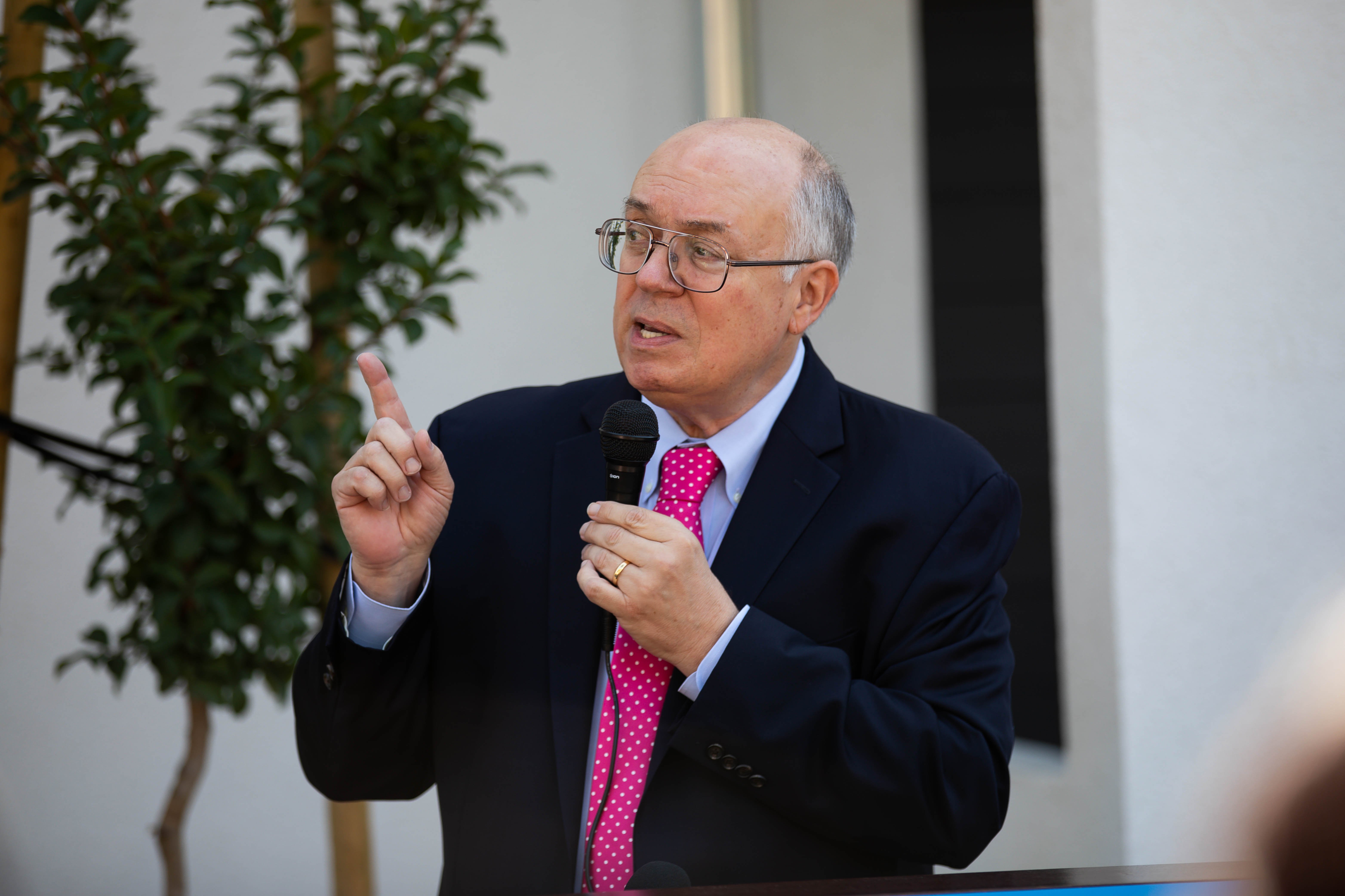 Joe Simitian, president of the County of Santa Clara Board of Supervisors, speaks at the unveiling of The Veranda housing development in Cupertino, Calif., on Monday, Aug. 12, 2019. The 19-unit affordable housing development for seniors has six units set aside for seniors who are disabled and homeless.