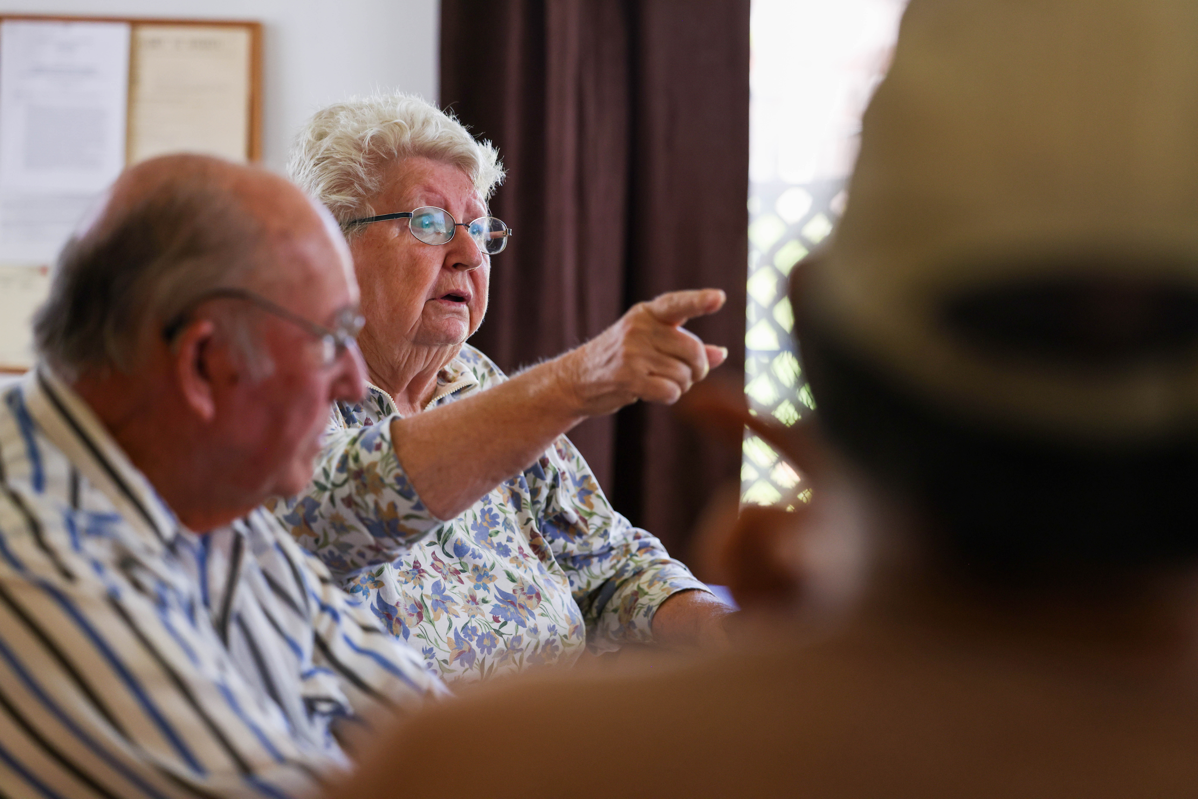 Long-time San Lucas resident Mary Carroll, center, talks about how the town has changed before and after the nitrate contamination in the drinking water in San Lucas, Calif., on Thursday, April 14, 2023. (Ray Chavez/Bay Area News Group)