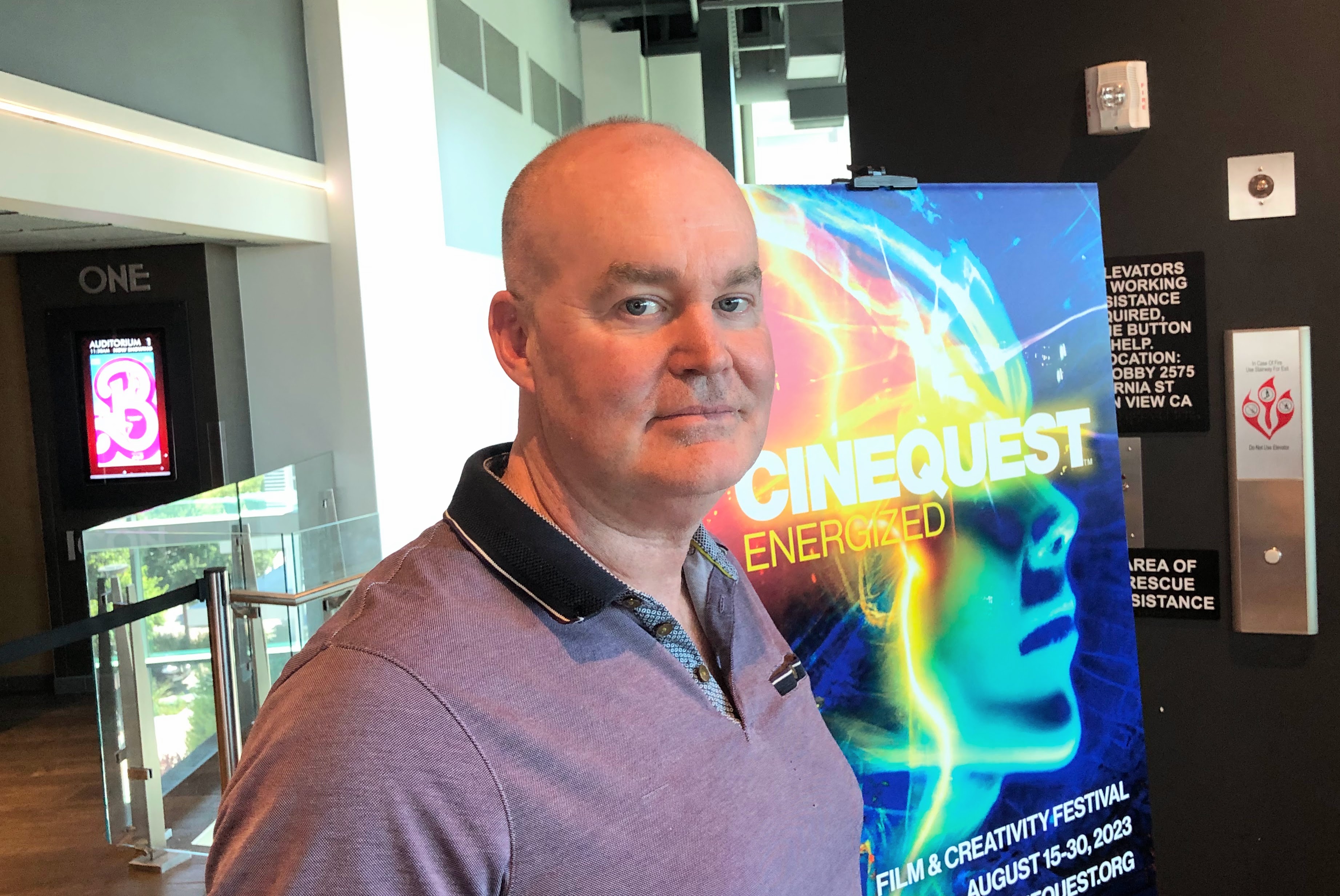 Cinequest co-founder and festival director Halfdan Hussey at the ShowPlace ICON movie theater in Mountain View on Tuesday, Aug. 8, 2023. Following a week in San Jose, the Silicon Valley film festival will take place at the theater Aug. 24-28. (Sal Pizarro/Bay Area News Group)