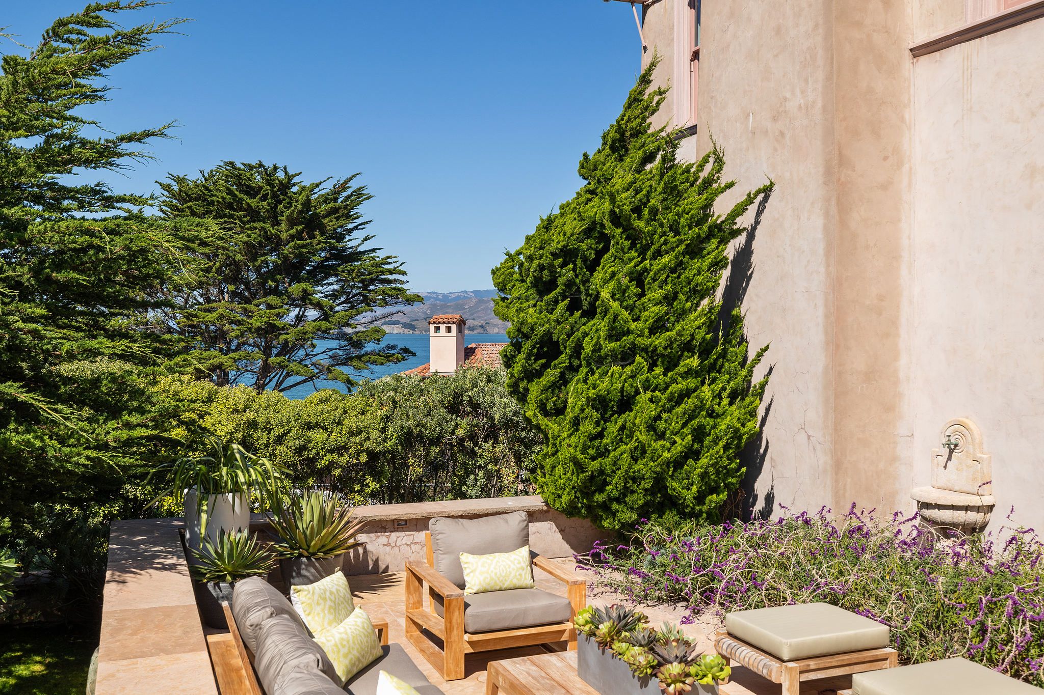 Patio overlooking bay.