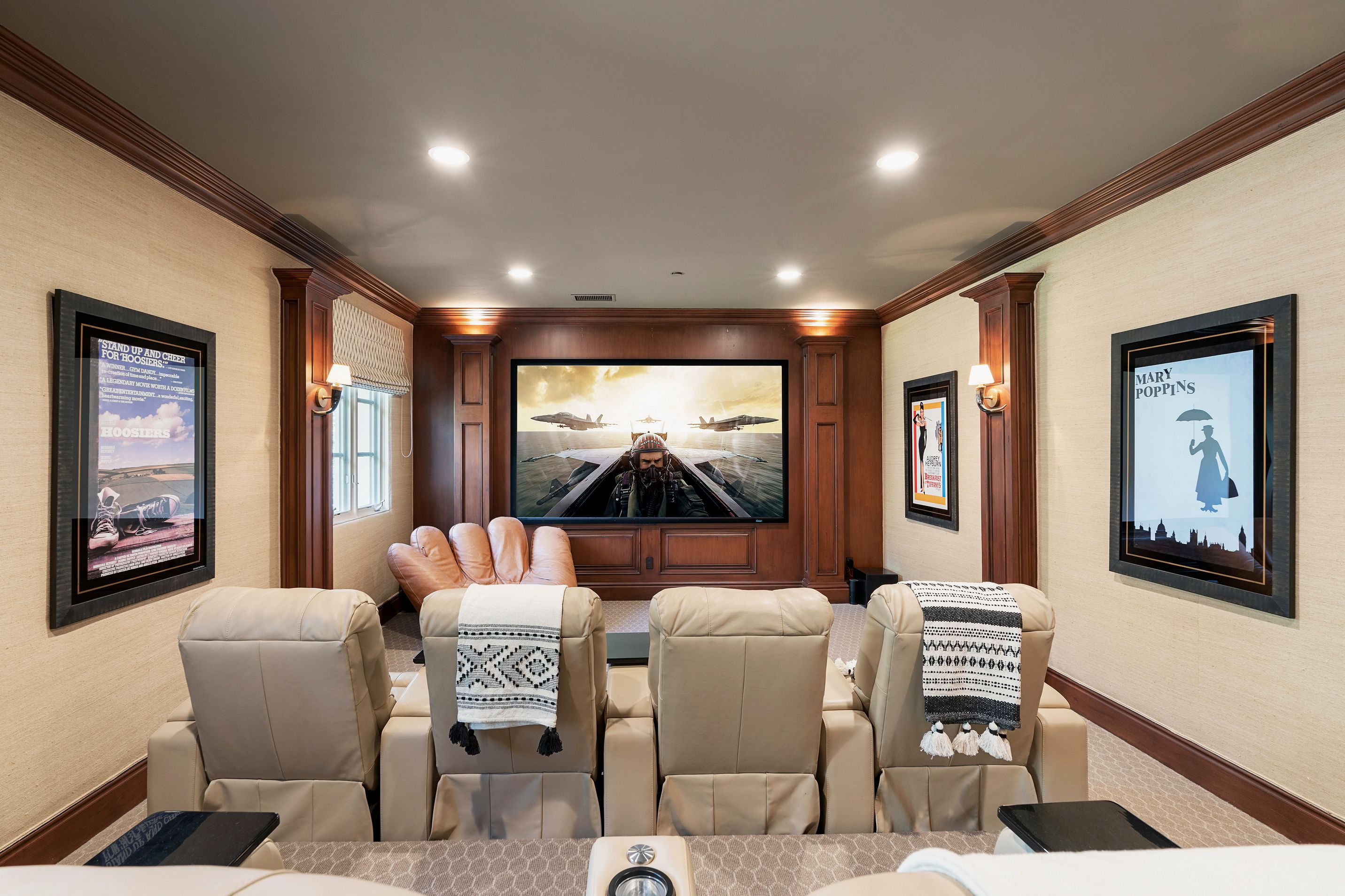 Home theater with reclining chairs.