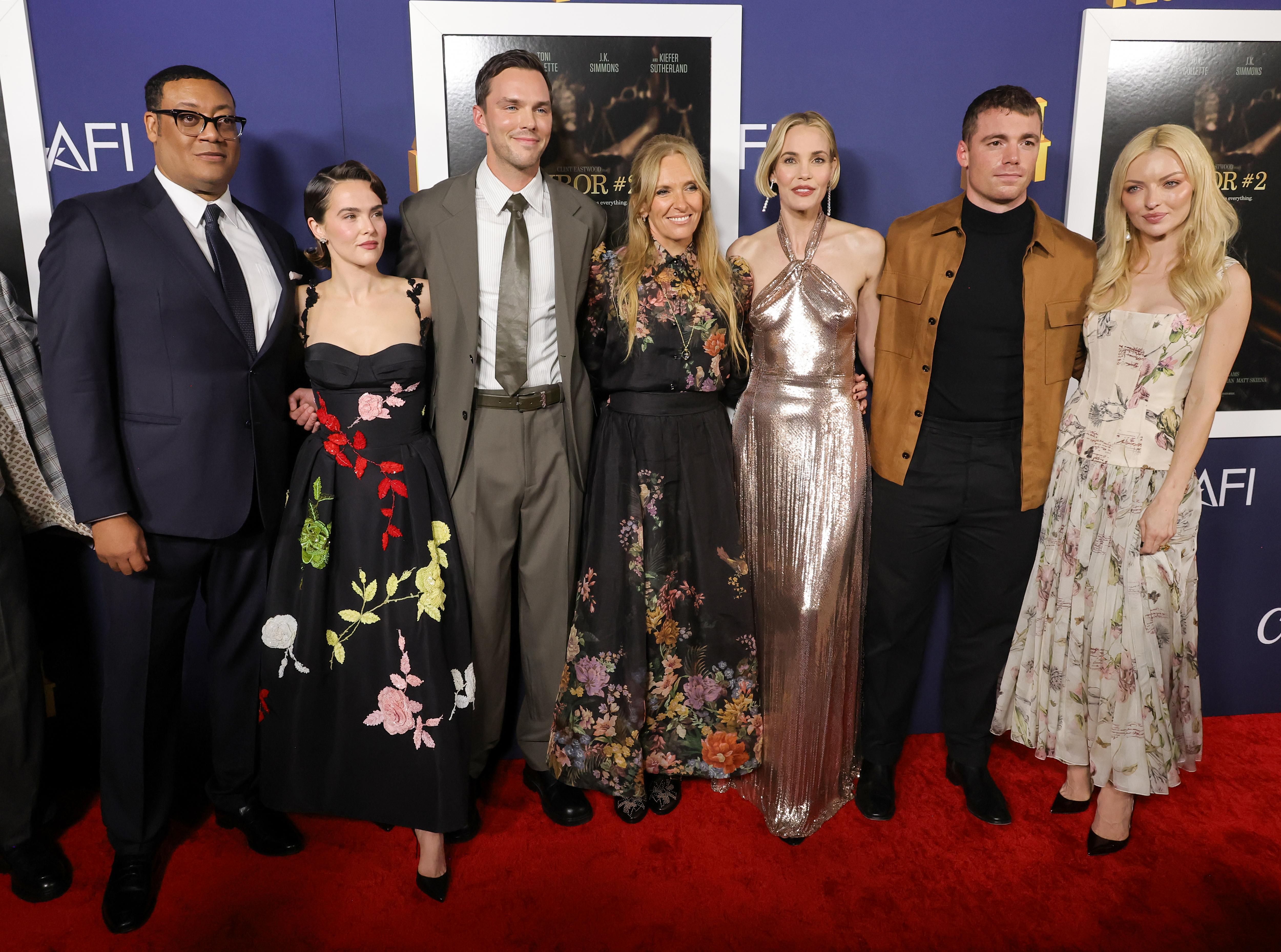 HOLLYWOOD, CALIFORNIA - OCTOBER 27: (L-R) Cedric Yarbrough, Zoey Deutch, Nicholas Hoult, Toni Collette, Leslie Bibb, Gabriel Basso and Francesca Eastwood attend the closing night gala premiere of 