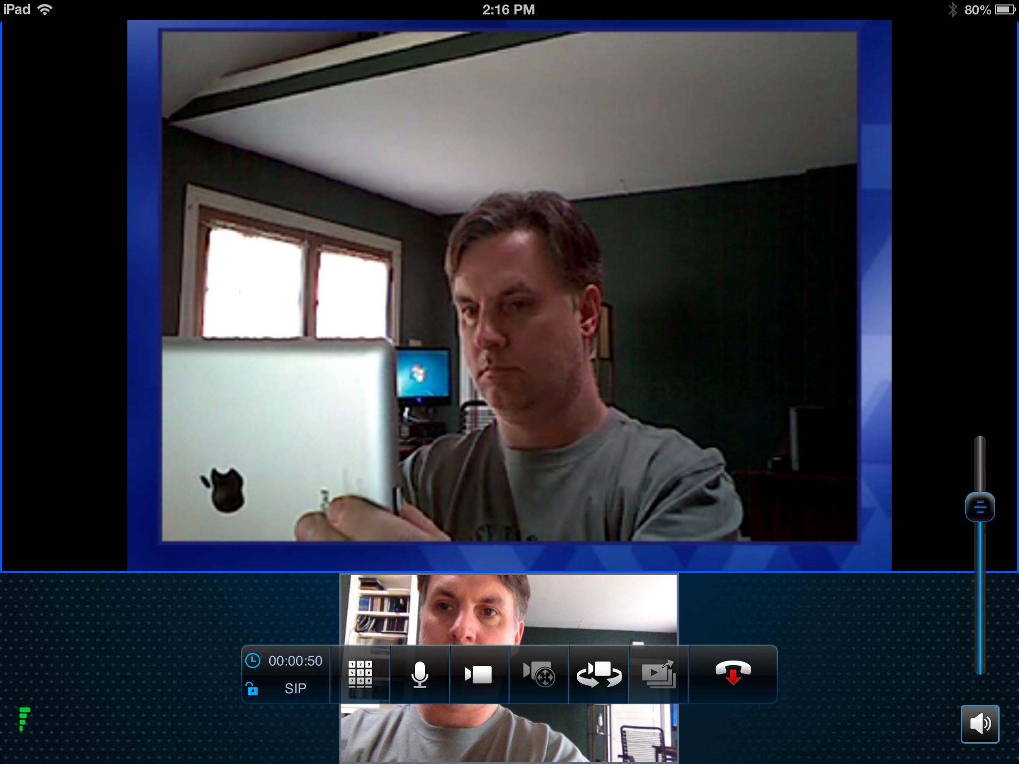 RealPresence Mobile in call with menu displayed