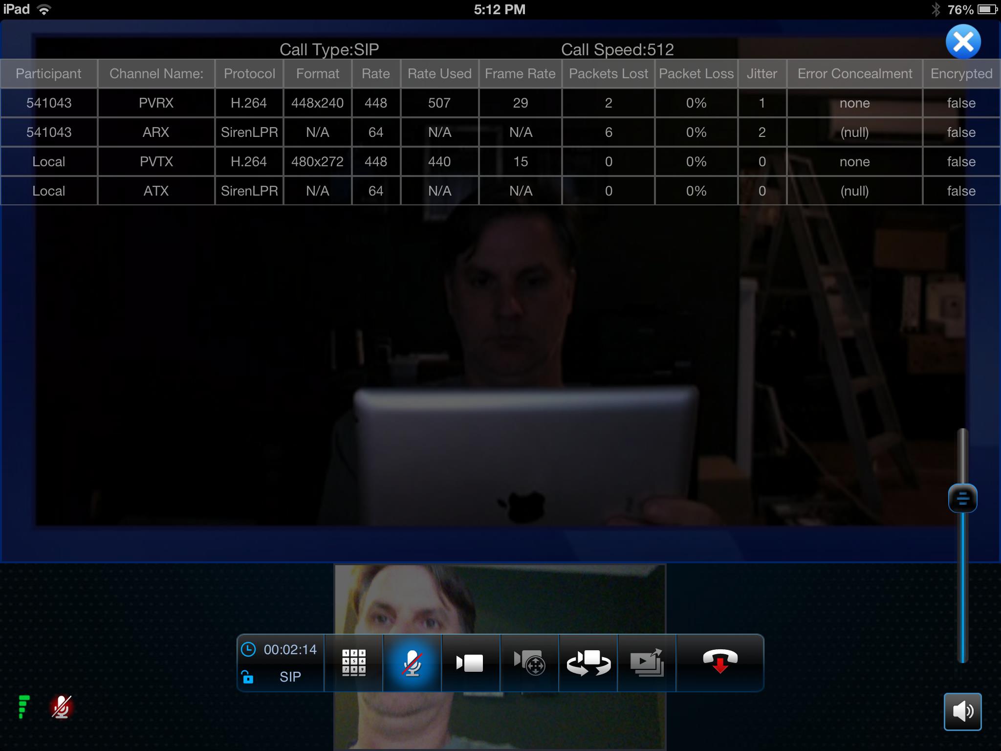 RealPresence Mobile call technical details shown
