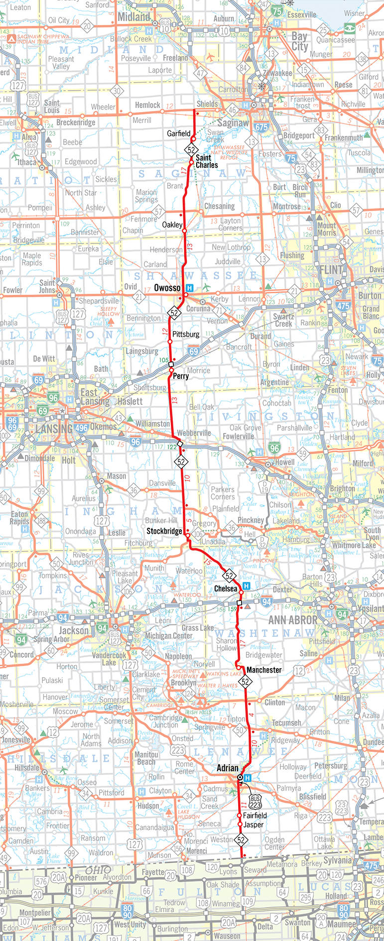 Michigan Highways Route Listings M 52 Route Map M 052 Map 