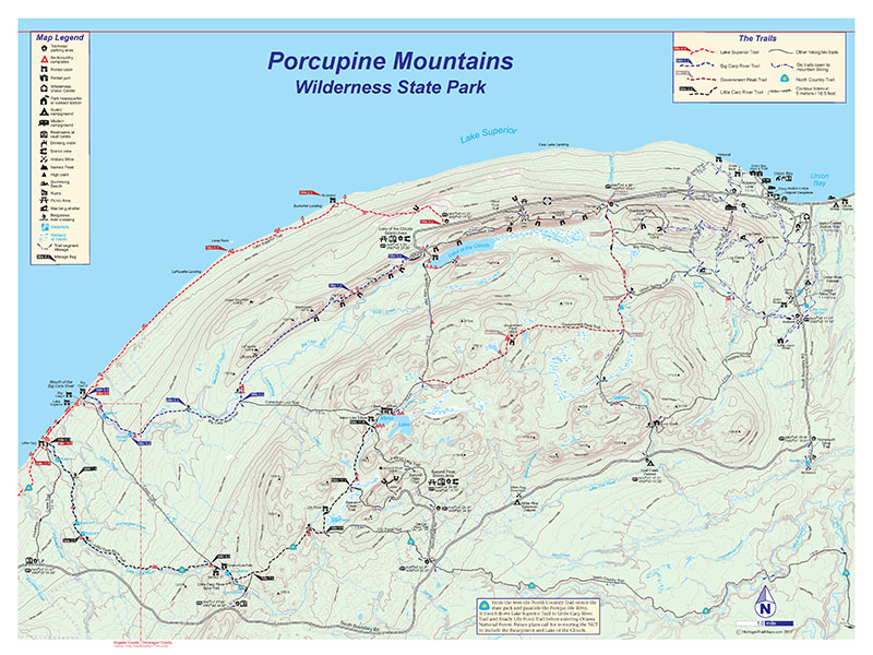 Split rock cabins has 10 nice housekeeping cabins on flat, grassy lake superior shoreline. Porcupine Mountains Wilderness State Park Trail Map
