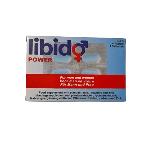 Four Libido Power pills arranged neatly to boost energy and enhance libido naturally from Microdose Bros