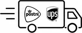 UPS and PostNL delivery icon representing fast, reliable shipping across Europe by Microdose Bros.