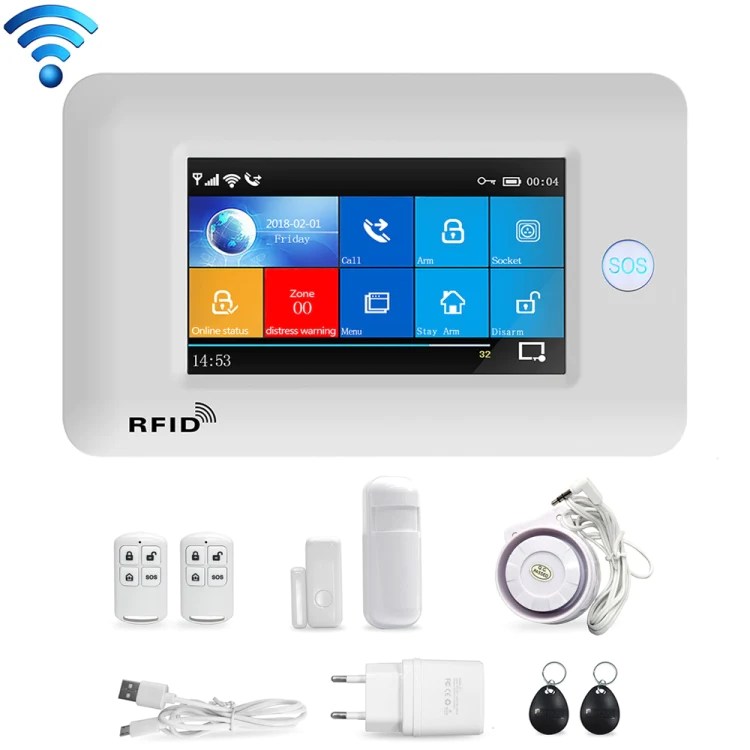 Système d'alarme de porte WIFI 4,3 pouces à écran tactile WiFi GSM Système d'alarme de sécurité domestique sans fil Tuya Smart Life Apply Control Compatible pour la maison, l'appartement