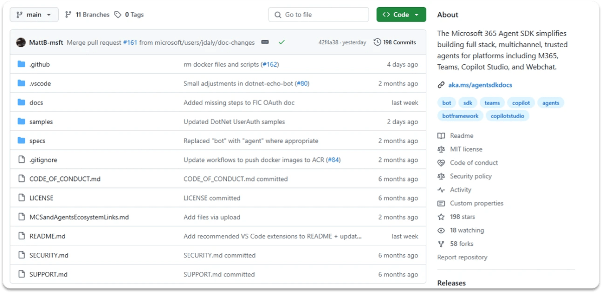 Repositorio de GitHub para el SDK de agentes de Microsoft 365.