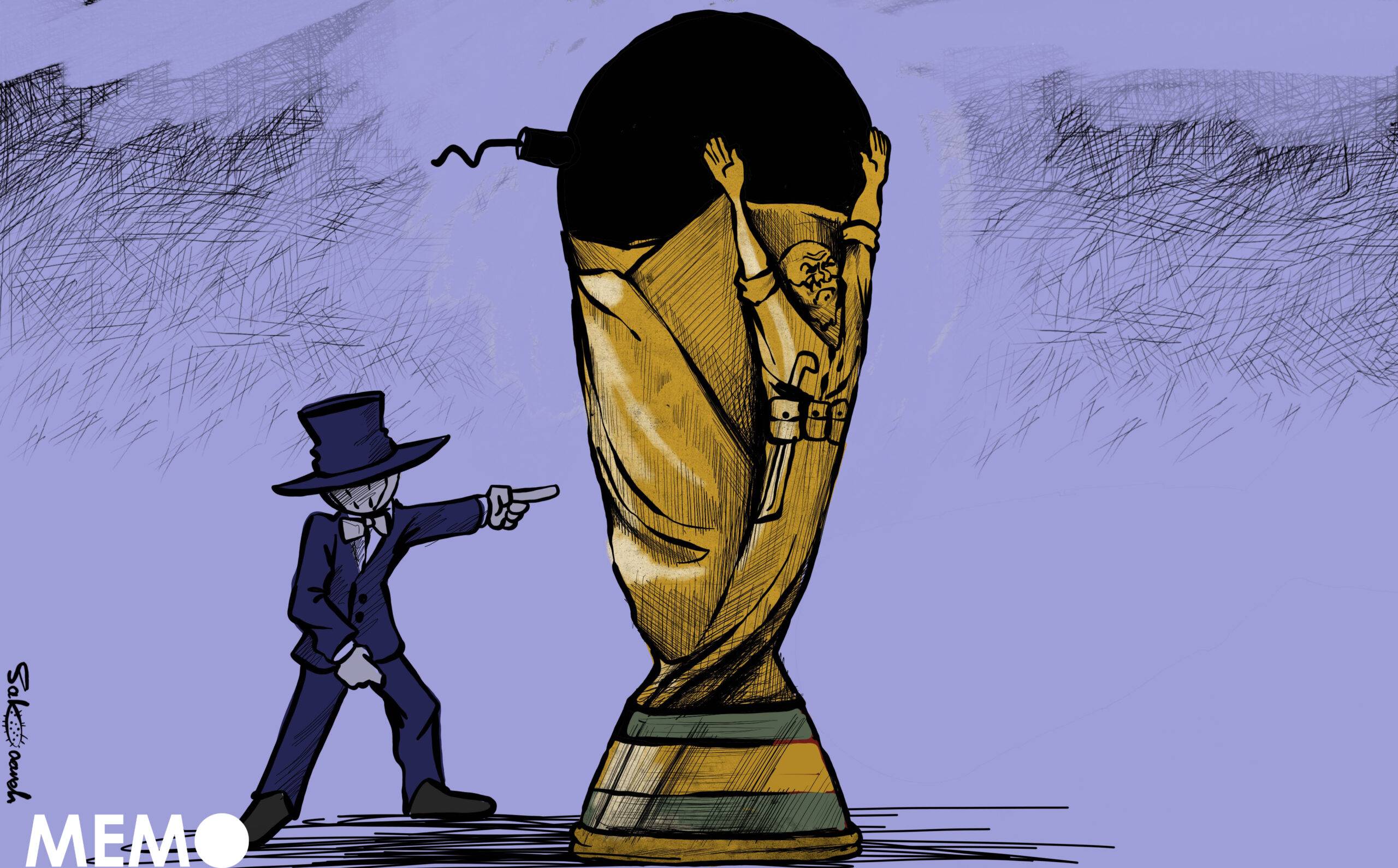 Western media and their attack against world cup in Qatar - Cartoon [Sabaaneh/Middle East Monitor]