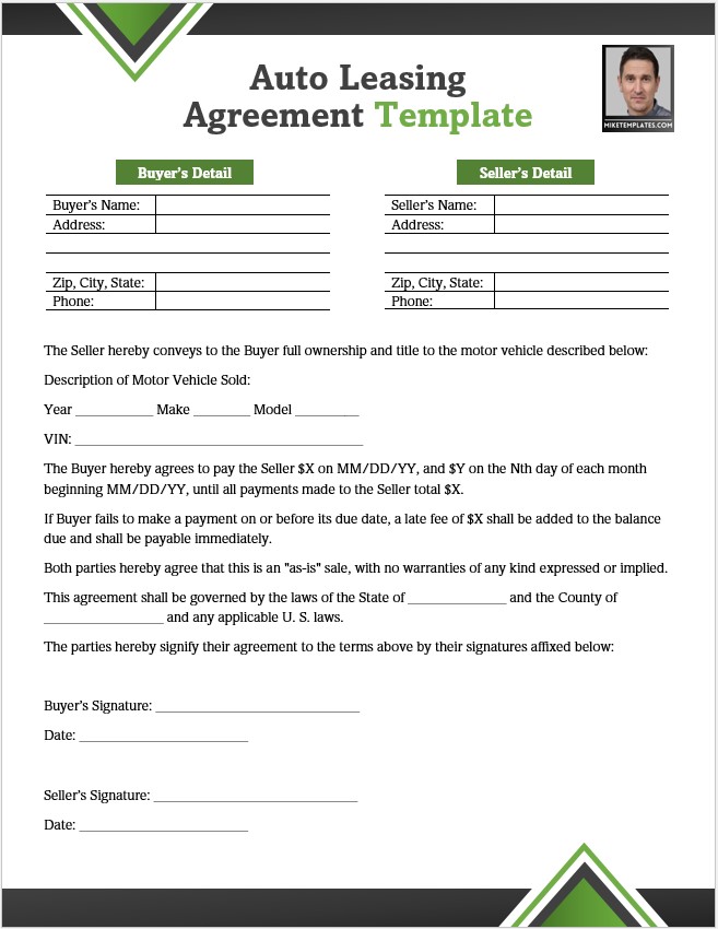 Auto Leasing Agreement Template 01.......