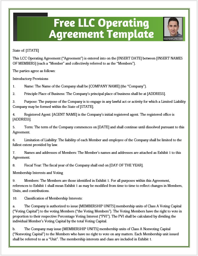 Free LLC Operating Agreement Template 01...