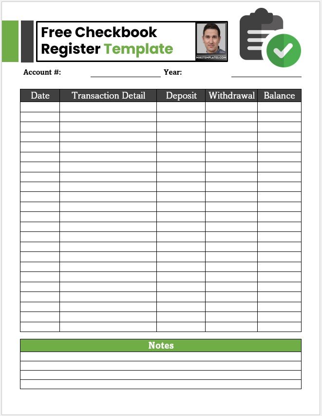 Free Checkbook Register Template 01...