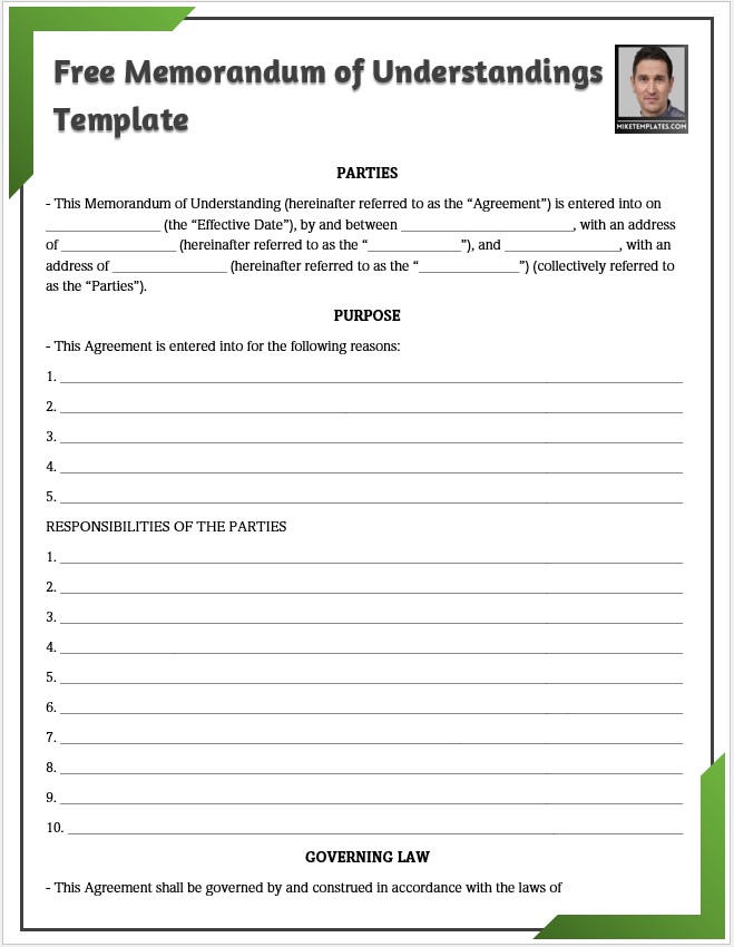 Free Memorandum of Understandings Template 01....
