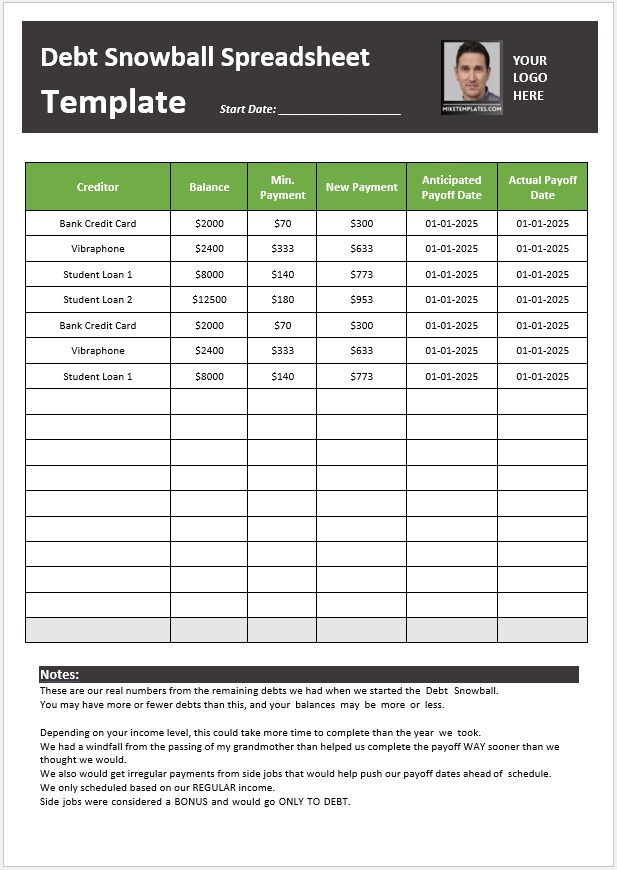 Debt Snowball Spreadsheet Template 04