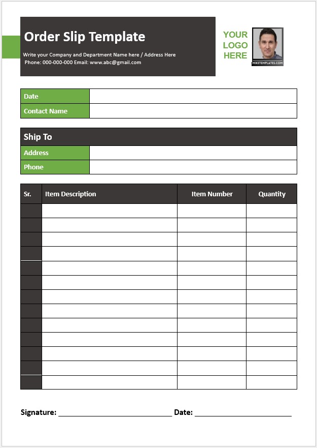 Order Slip Template 01