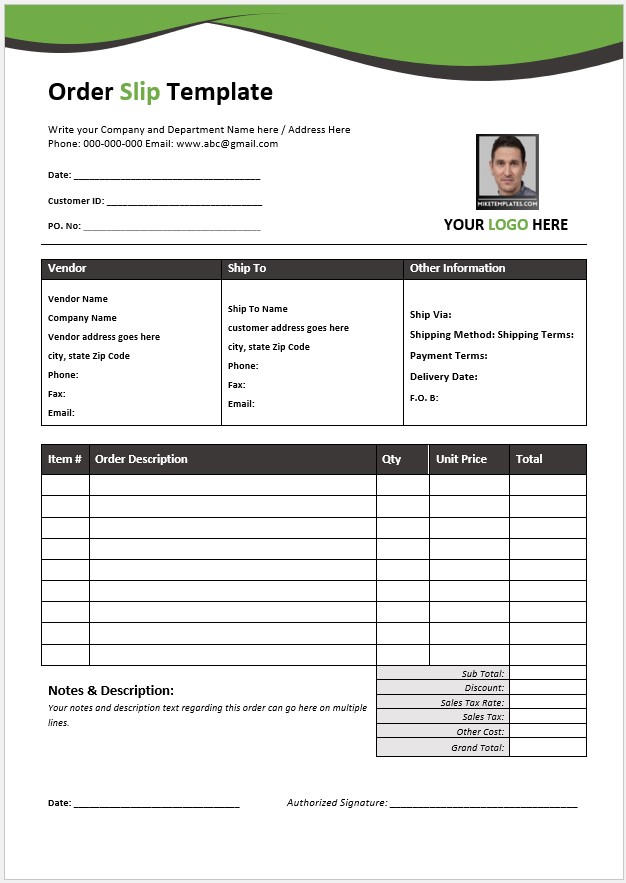 Order Slip Template 05