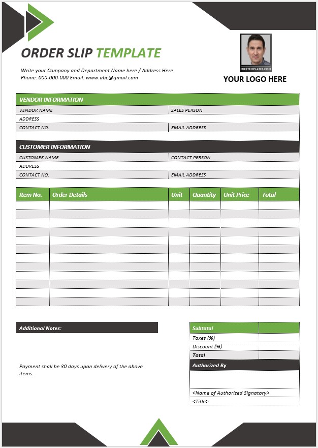 Order Slip Template 06