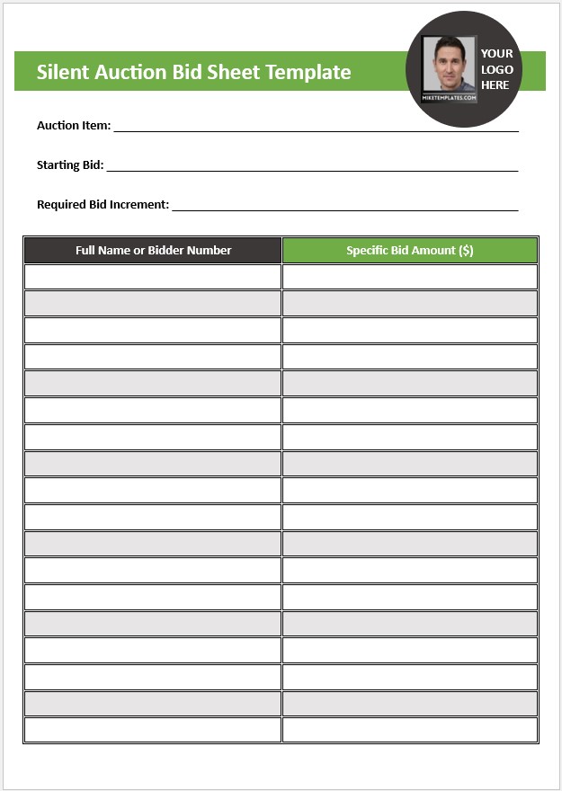 Silent Auction Bid Sheet Template 05