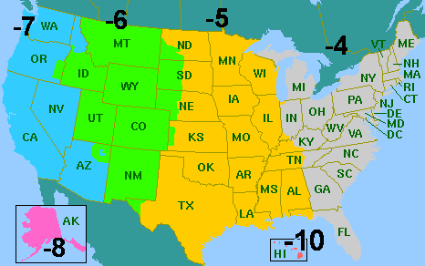 This printable map of the united states is divided into colorful sections based on pacific, mountain, central and eastern time zones. Encyclopedia Time Zones Daylight Saving