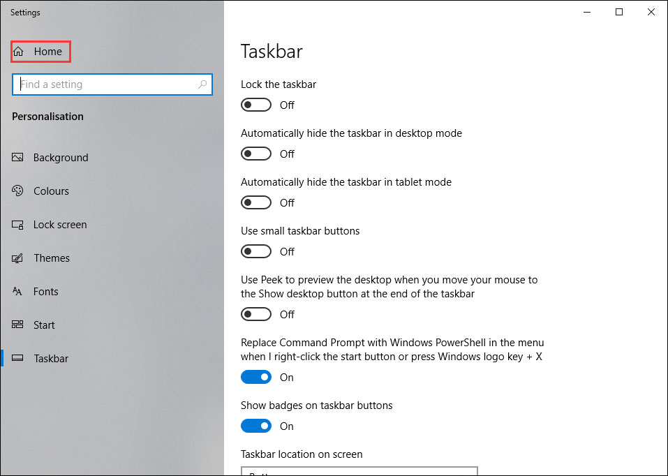 Windows 10 settings
