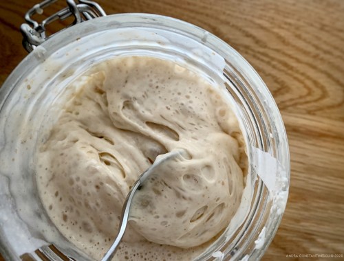 A jar of fully ripe and ready to use sourdough starter for beginners