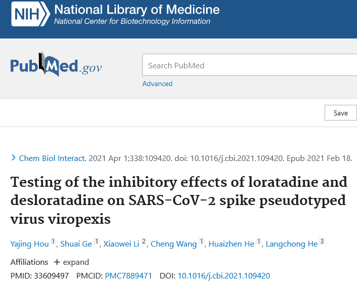 loratadine 010421 Testing of the inhibitory effects of loratadine and desloratadine on SARS-CoV-2 spike pse[…]