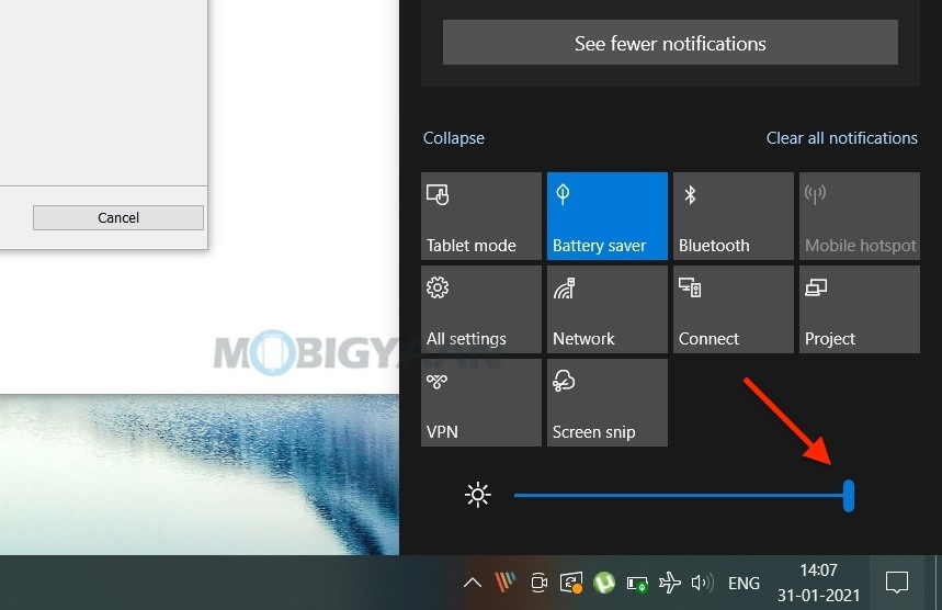 How to add brightness slider in notification center [windows 10]