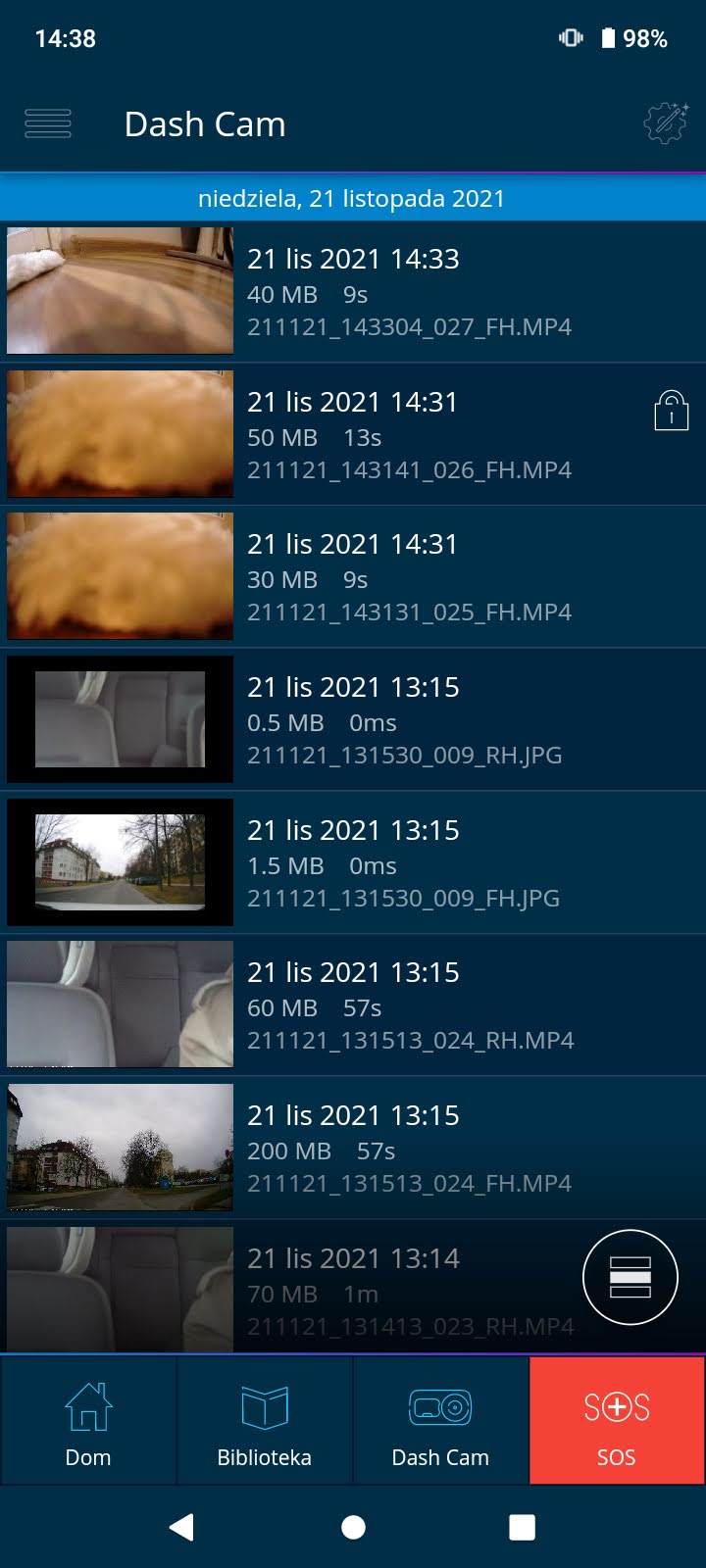 Mynextbase: przeglądanie nagrań (1)