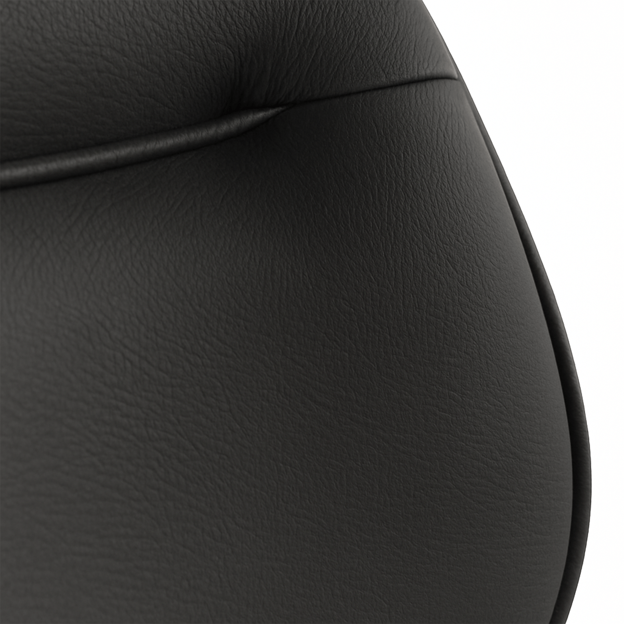 Black PU polyurethane swivel dining chair upholstery texture, extreme close-up detail.