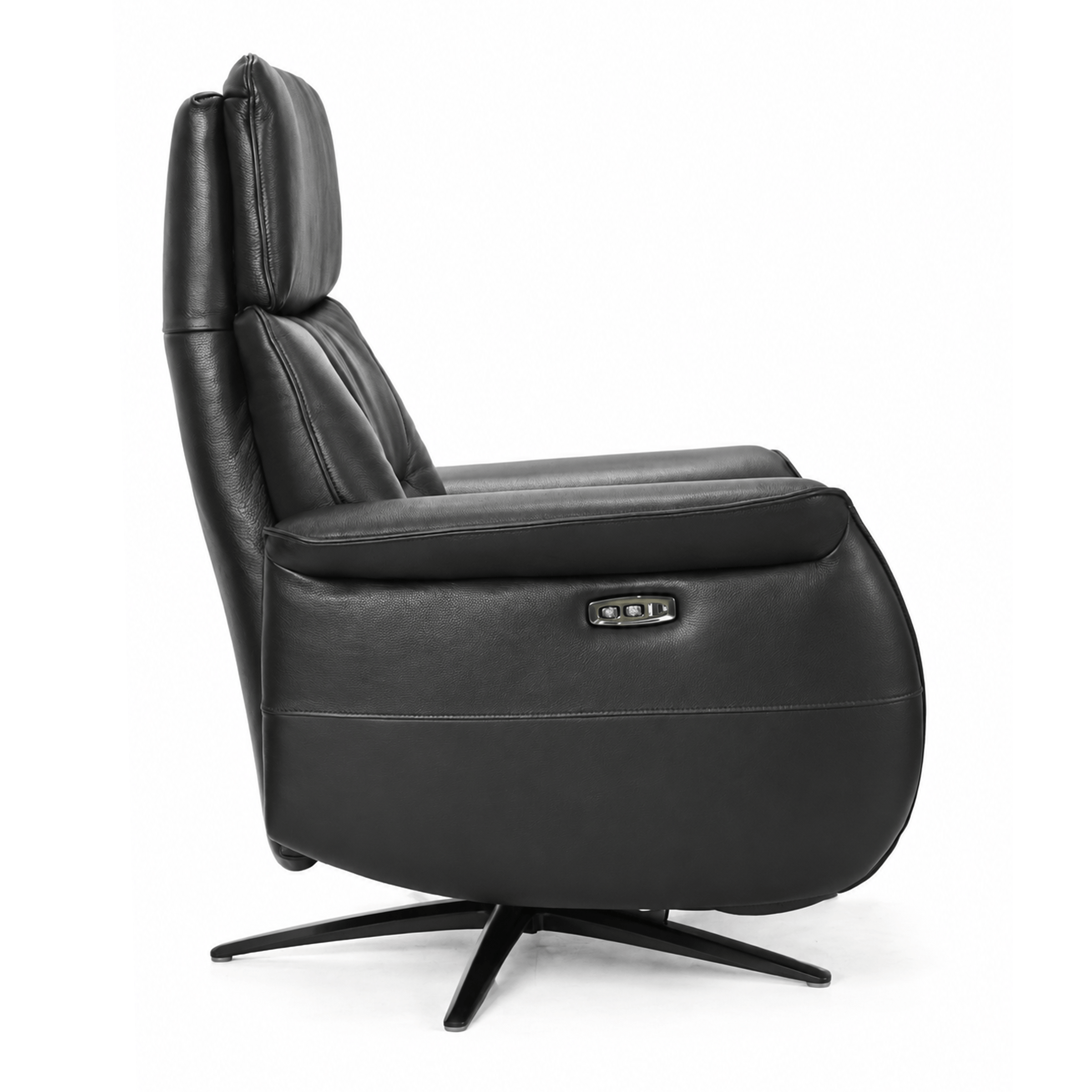 Sorrento black leather recliner armchair in Edmonton with swivel base and top-grain leather