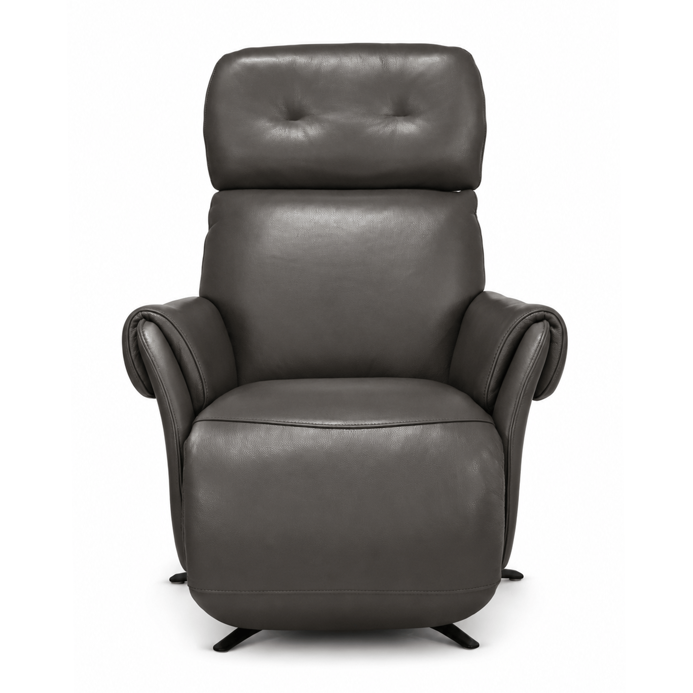 Erice graphite leather recliner armchair in Edmonton with swivel base and black powder-coated legs
