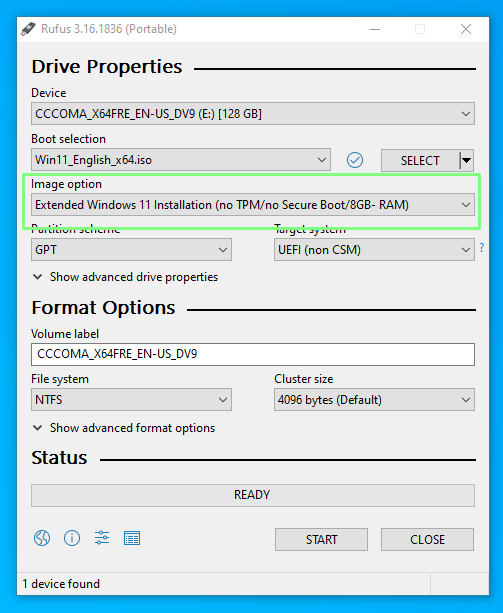 Using Rufus to Create a TPM-Free Bootable USB