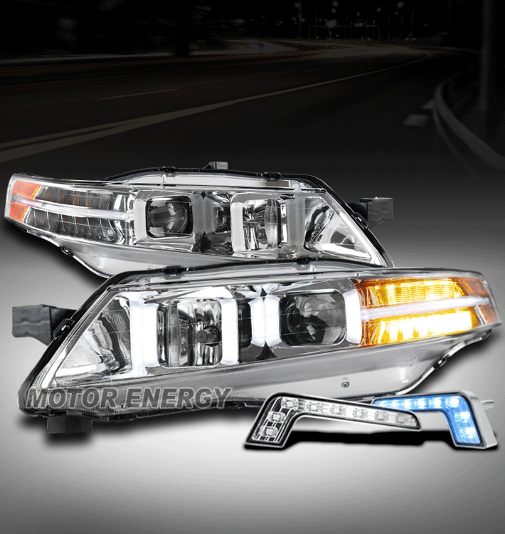 For 04-08 acura tl led tube projector chrome headlights lamps w/blue