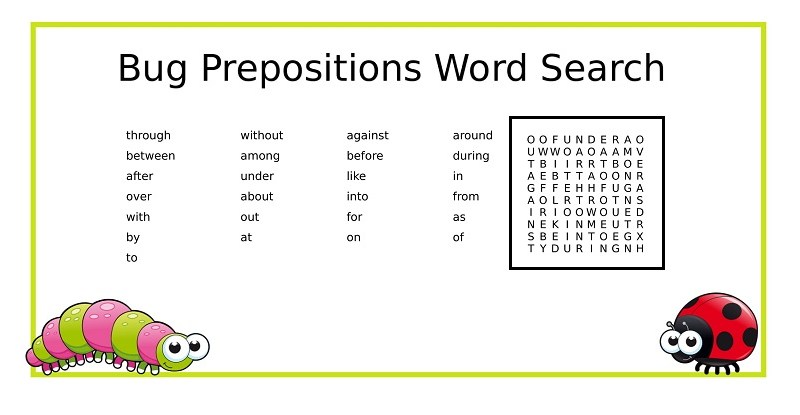 Bug Prepositions Word Search #Freebie #FreePrintable