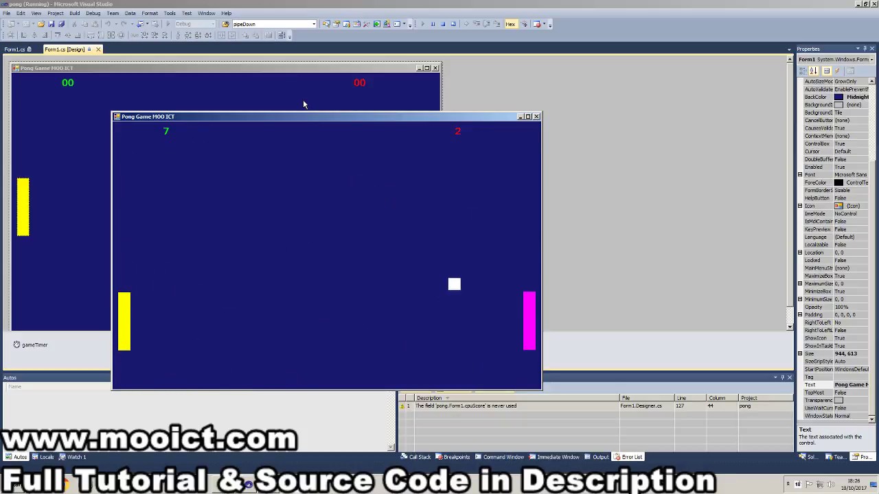 C Tutorial Create a Pong arcade game in Visual Studio Moo ICT