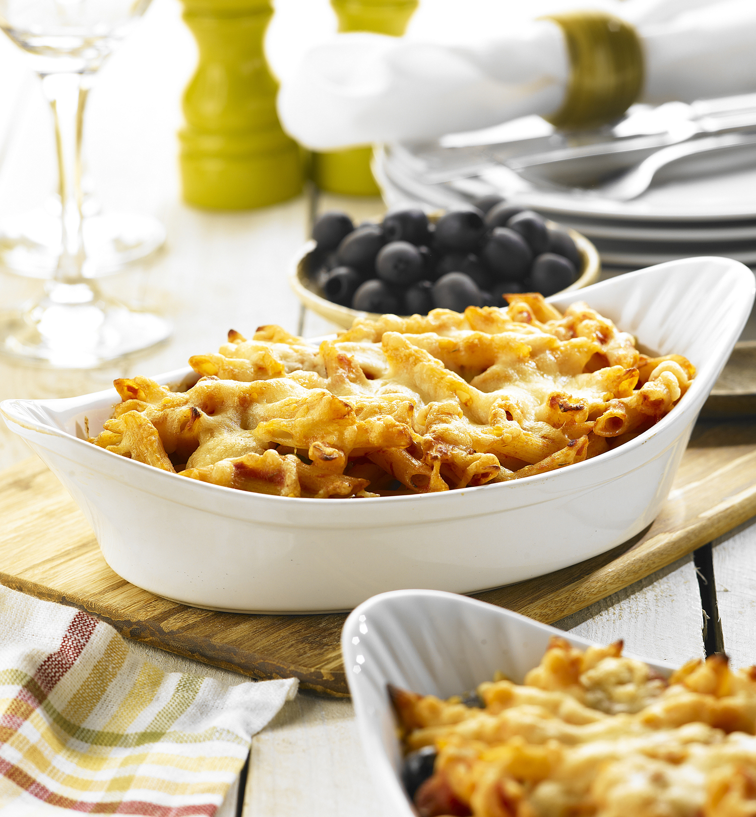 Chorizo and olive pasta bake