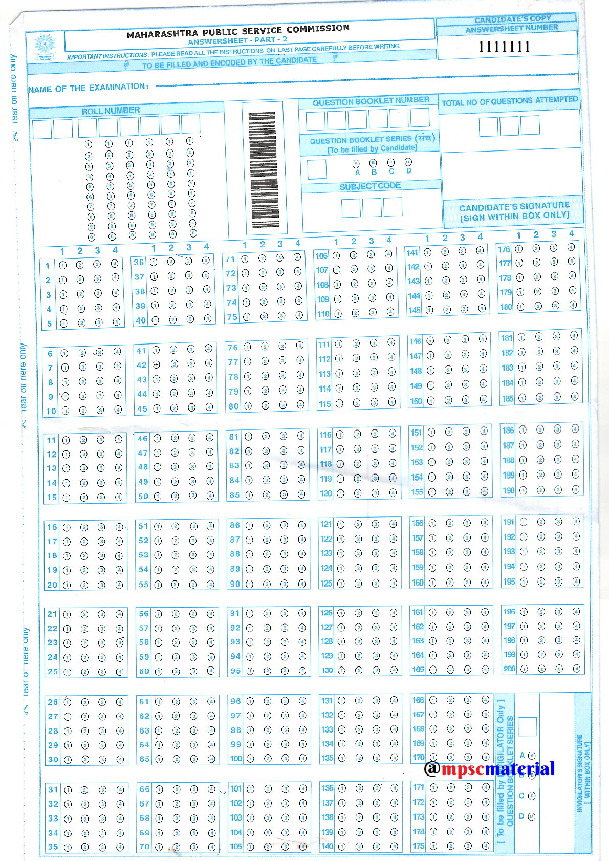 [PDF] Answer Sheet format of MPSC Exams – MPSC Material