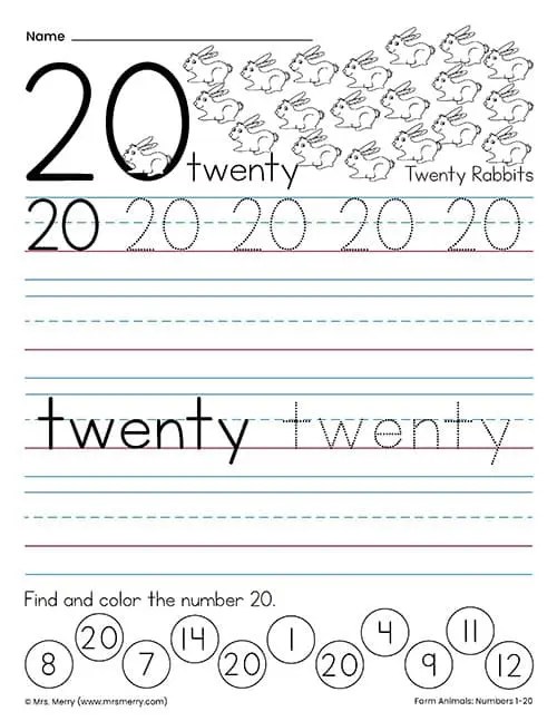 free tracing numbers worksheets 1 20 with farm animals mrs merry
